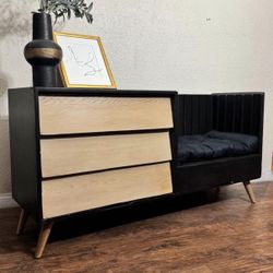 Black Midcentury Modern MCM Dresser/Bench combo
