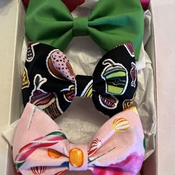 Set of 3 Hair Bows Girls Accessories Clips Fabric Toddlers Handmade Green Candy handmade