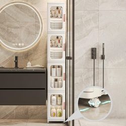 Slim Tall Bathroom Storage Cabinet with Doors Narrow 4-Tier Organizer Shelf for Small Spaces, Waterp