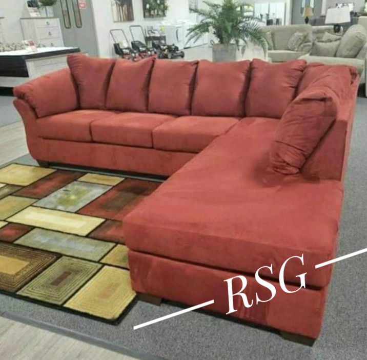 Red Color Sectional Couch, 2 Piece Sectional With Chaise ❤️No Needed Credit Check 💛 $39 Down Payment with Financing0821