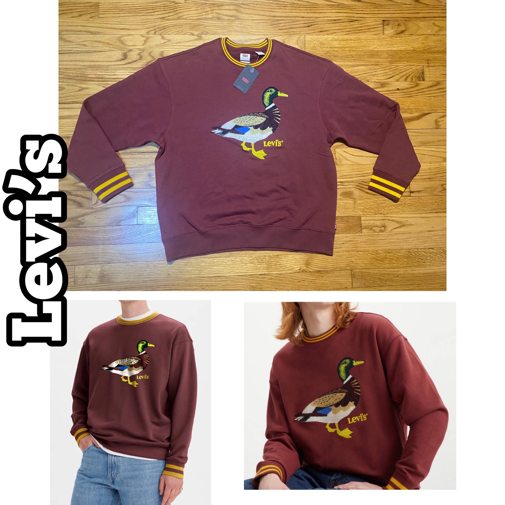 Levi’s RELAXED GRAPHIC CREWNECK SWEATSHIRT Men’s Sz Large New @915 Burgundy