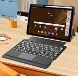 for Samsung Galaxy Tab S8 Plus/S7 FE/S7 Plus Case with Keyboard 12.4 inch, Multi-Gesture Touchpad, Detachable Bluetooth Keyboard, Backlit Keyboard wit