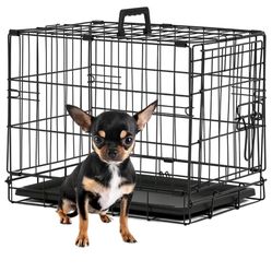 BestPet | Dog Crate | 18" | Black | Foldable Metal Kennel with Single Doors, Secure Slide-Bolt Latches, Leakproof Tray 