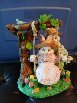 BUNNY ON SWING STATUE 