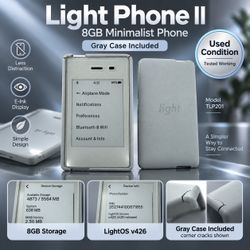Light Phone II TLP201 Gray 8GB Minimalist Phone + Case
