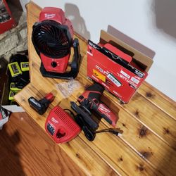 Milwaukee M12 'FUEL' Jigsaw, Jobsite Fan, Battery, Charger