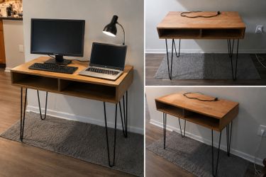 Rustic Wood Desk With Built-In Charging ⚡ – Work Never Looked This Good 😉