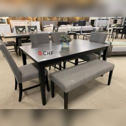 6 Pc Dining Table Set With 4 Chairs And Bench Included  // Limited Time Offer 