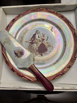 Porcelain Cake Plate With Cake Server By Tiger Yeti Inc