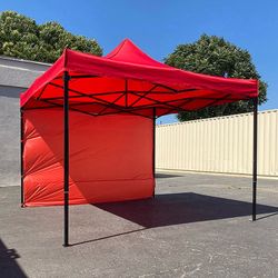 NEW $109 Heavy Duty Canopy 10x10 FT with (1) Sidewall, Ez Popup Outdoor Party Tent (Blue, Red)