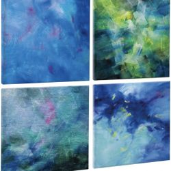 New 16*16”Expressive Abstract Wall Art Decor Set of 4 Framed Canvas Bold Brushstroke Colorful