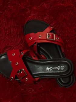 Red Strappy Slide Sandals with Buckle