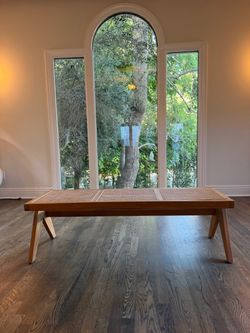 Pierre Jeanneret–Inspired Cane & Wood Bench – $550