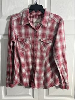 Style & Co. Pink Red Plaid Long Sleeve Button Down Shirt Size L (A1)