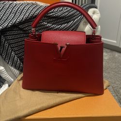 Louis Vuitton Capucines Shoulder Bag BB Red Leather Strap Crossbody