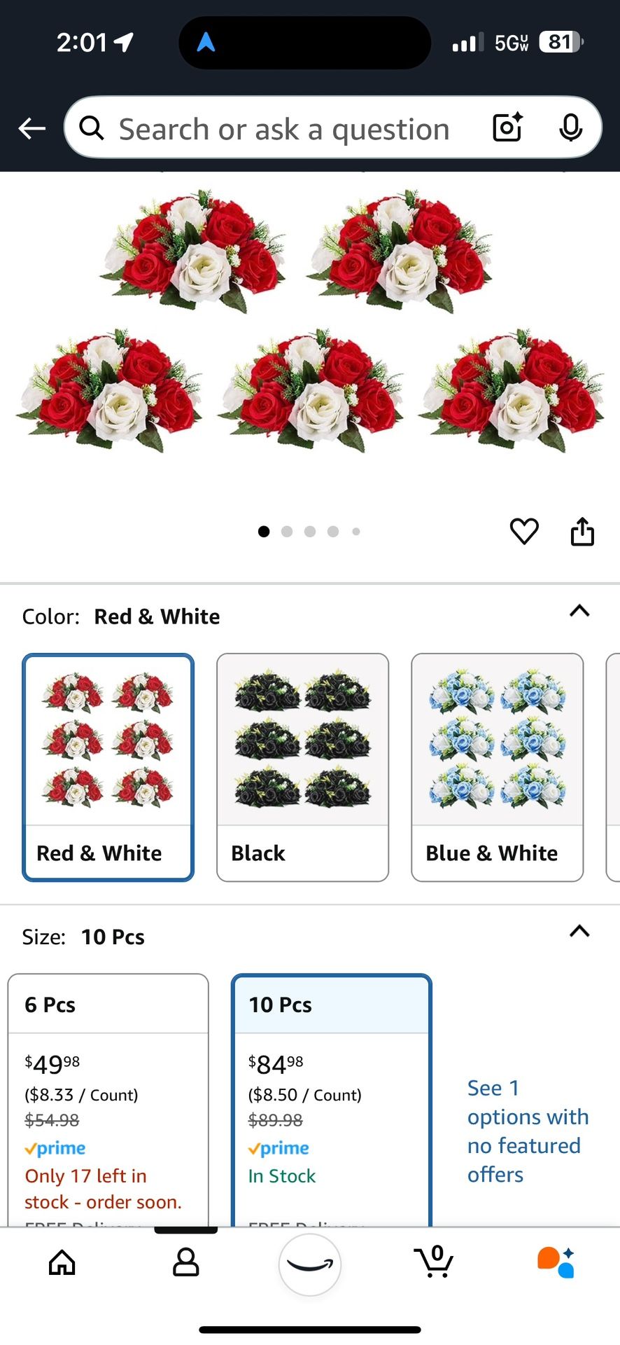 Red and white Flowers Bouquet for Centerpiece