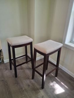 Pair of Backless Bar Stools with Nailhead Trim
