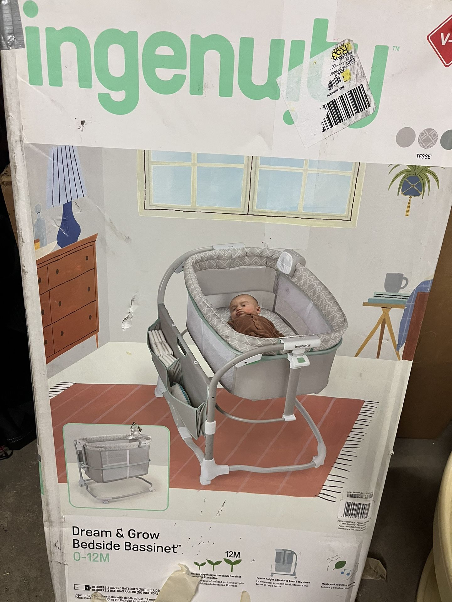 Ingenuity Dream and Grow Breathable Mesh Bedside Bassinet with Storage Pocket Dalton, Gray