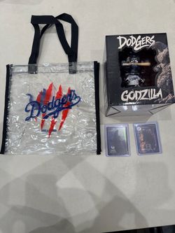Los Angeles Dodgers Godzilla Bobblehead, Bag, and Cards