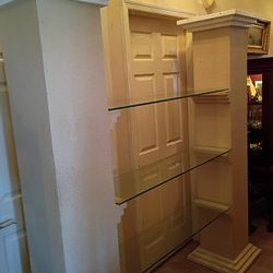 3 Glass Shelves 2 'faux Stone' Pillars Beige Book/ Collectibles 