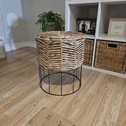 Natural Wicker Round Eclectic End Table Fully Assembled