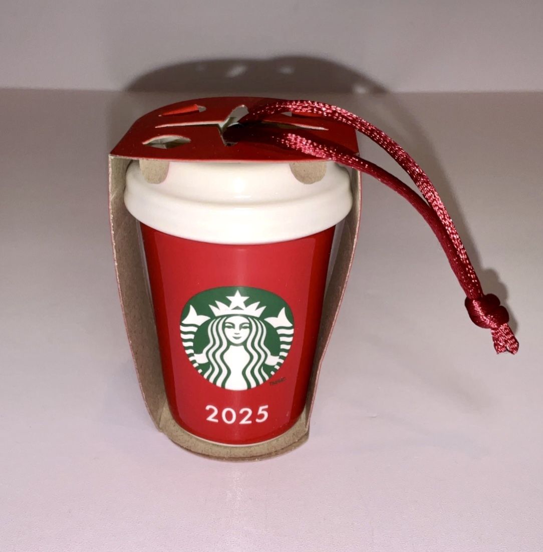 New Starbucks Holiday Christmas 2025 Red Cup Ceramic Ornament