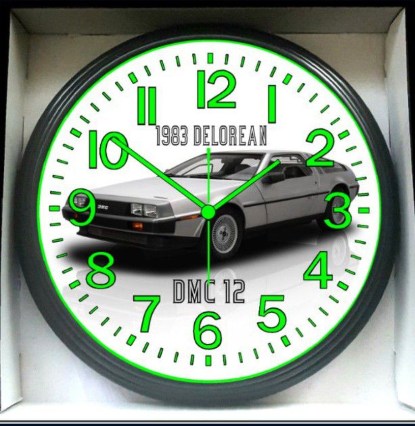 Wall Clock 1983 DeLorean DMC 12 Garage Shop Mechanic Glow In The Dark Wall Clock New!