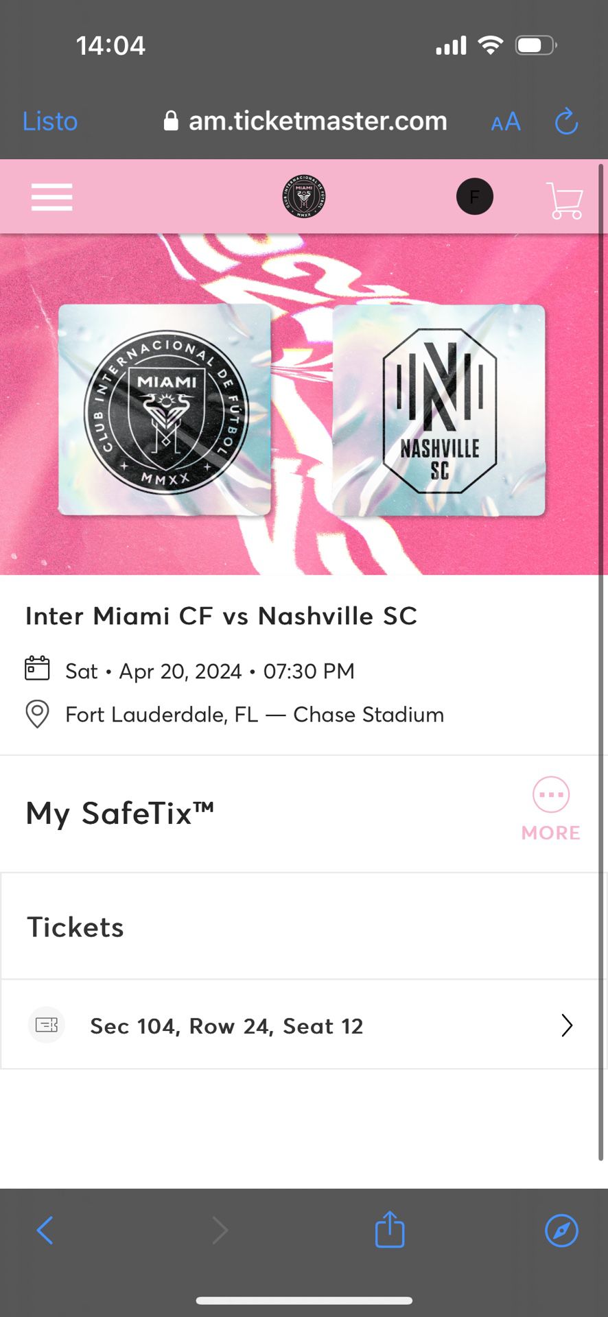 Tickets Para El Juego De Hoy: Inter Miami Vs Nashville 