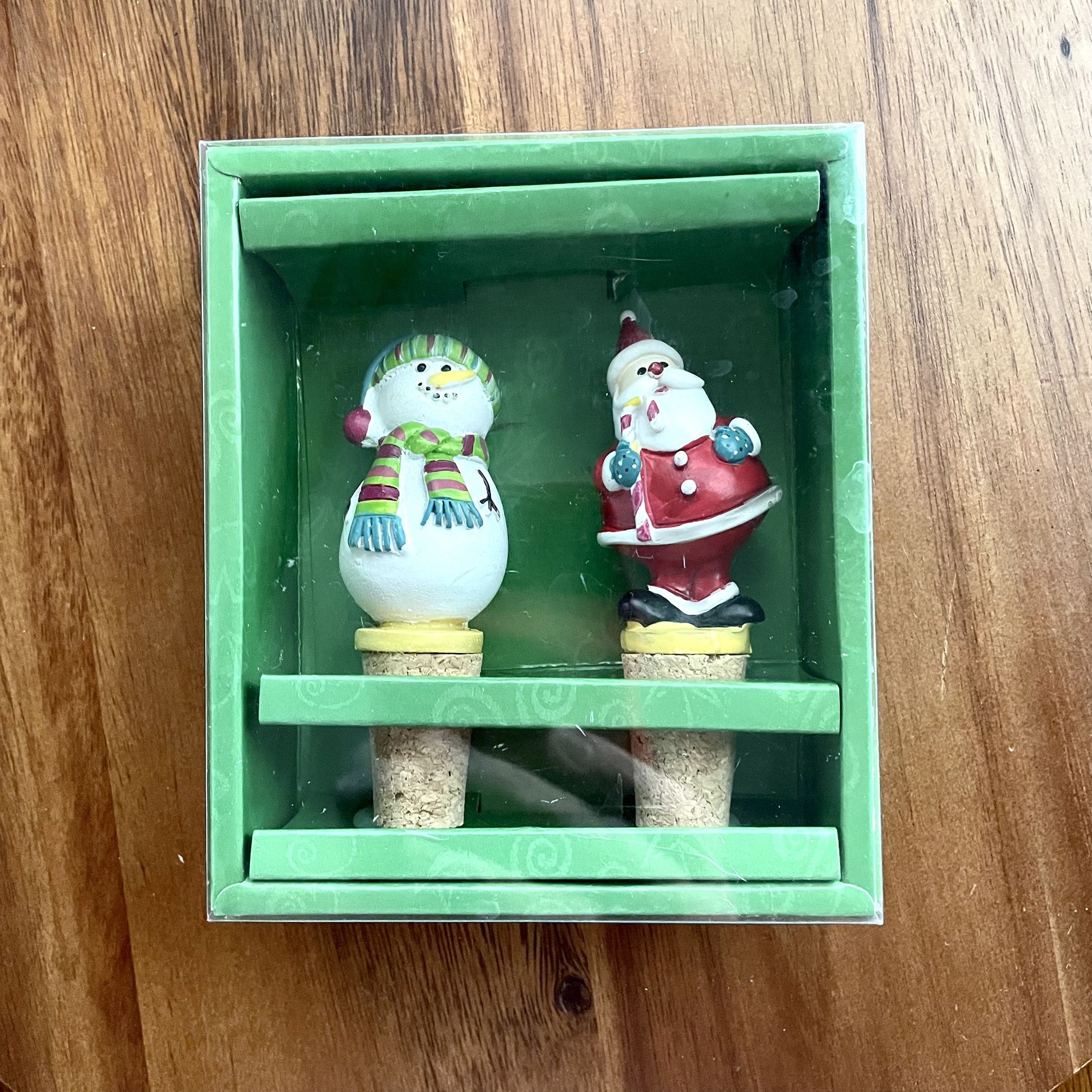 **NIB** Brighten The Season - Christmas Cork Bottle Stoppers - Santa & Snowman