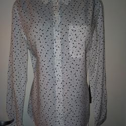 Size Medium, white with blue flowers, button up, shirt