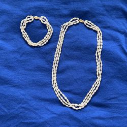 14K Gold & Pearl Necklace Bracelet Set