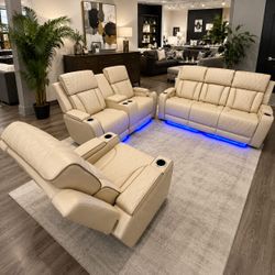 Beige modern power 3 piece reclining sofa | loveseat | chair set
