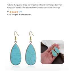 Brand new Natural Turquoise Drop Earrings Gold Teardrop Dangle Earrings Turquoise Jewelry for Women Handmade Gemstone Earrings  Whitestone/Flushing, Q