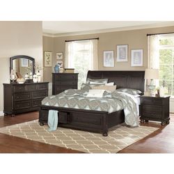 Hardwood Solid Bedroom Furniture Set With Storage Drawers In Espresso King Queen Bed Dresser Mirror Nightstand 