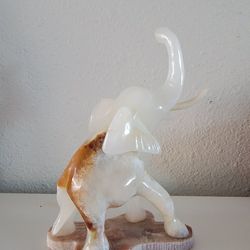 Hand-Carved White Onyx/Marble Elephant
