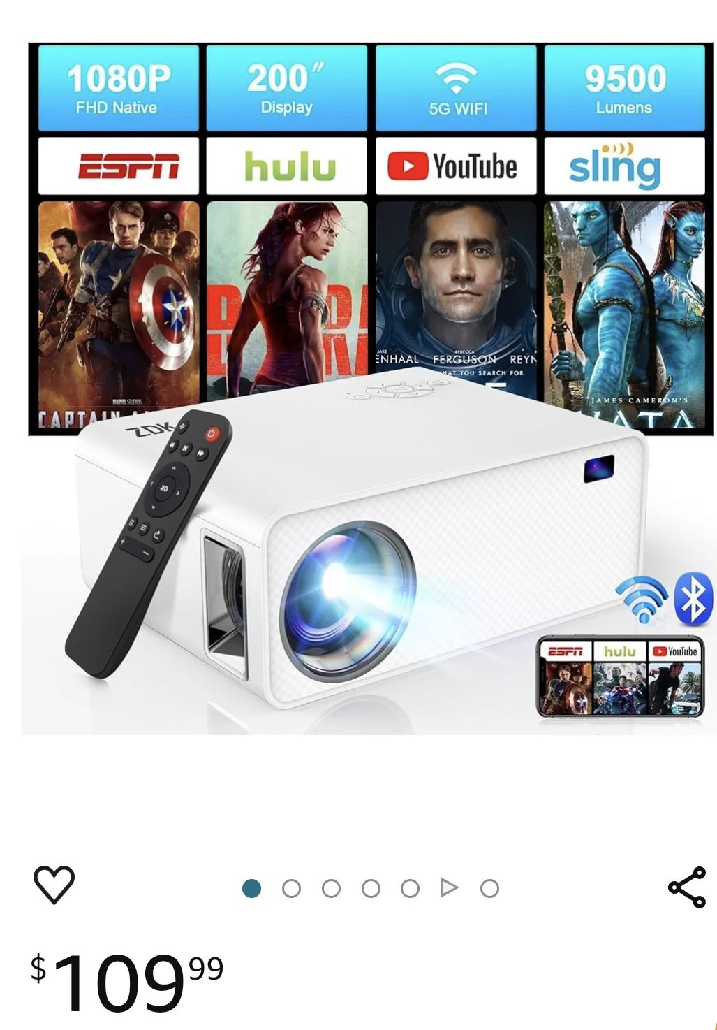 Mini Projector With Wifi 1080P Full HD Projector, ZDK 12000L Portable Outdoor Movie Projector 4K Supported Home Theater, Compatible with iOS/Android P