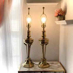Set Of 2 Vintage Stiffel MCM Hollywood Regency Heavy Brass Table Lamp