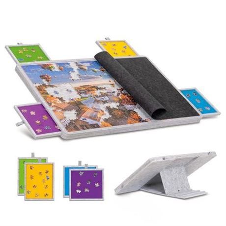 Becko US 1000 Pc Tilting Puzzle Board with 4 Colorful Drawers & Cover, Adjustable Puzzle Table With Built-in Easel Stand, Portable Boards With Puzzles