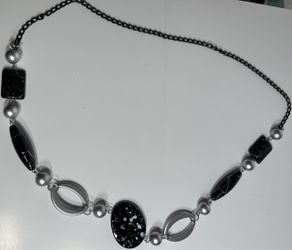 Chic Modernist Chunky Black & Silver Abstract Bead Statement Long Necklace