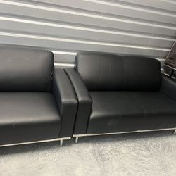 Set Of 2 Black Sofas And 3 Bar Chairs