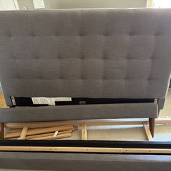 West Elm Emmett Tufted Bed - Wood Legs- Queen