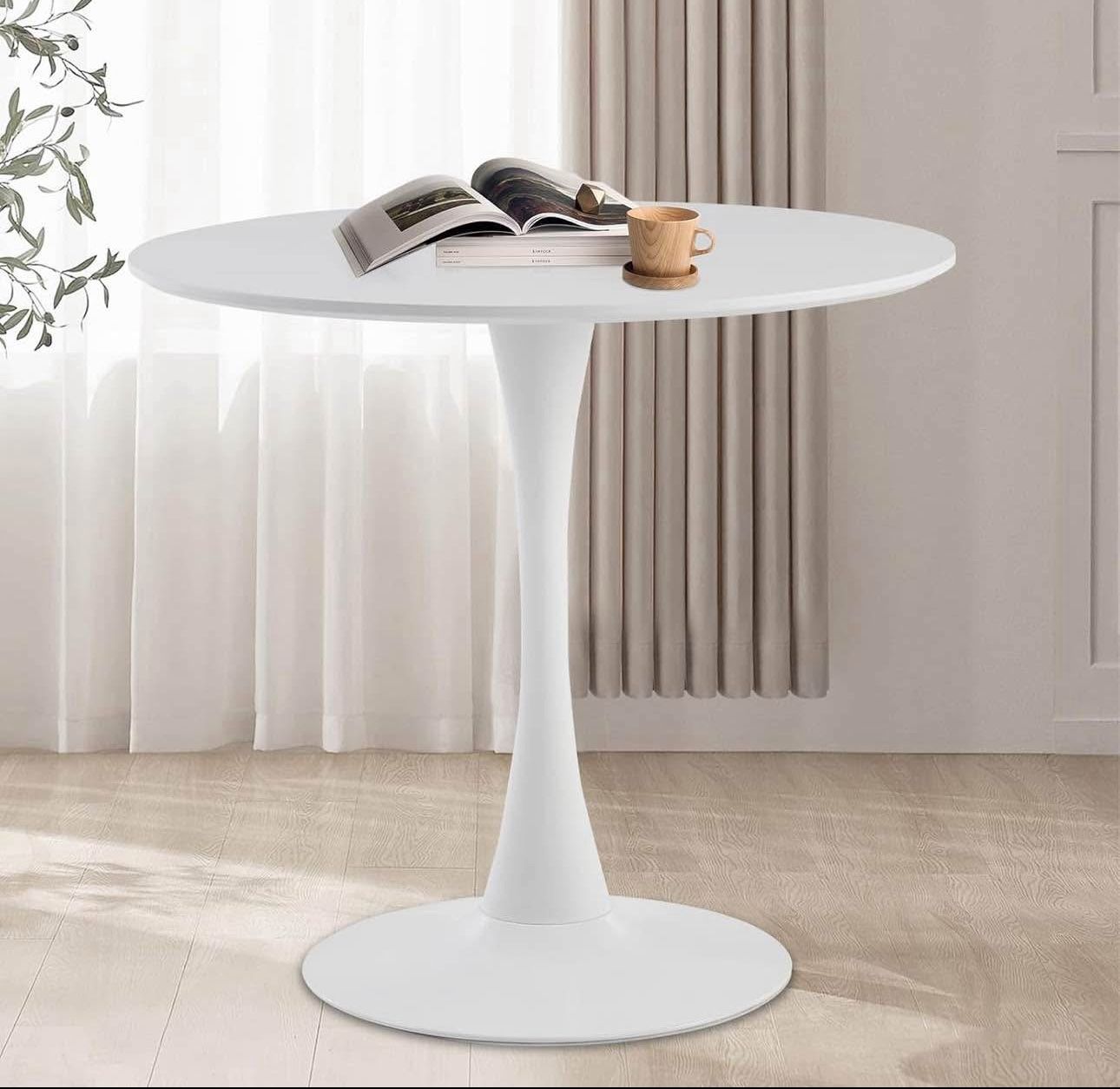 Round Dining Table,31.5”Kitchen Table for 2-4 People,MDF Table Top with Metal Pedestal Base,Tulip De