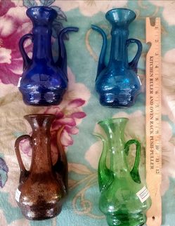 Vintage Egyptian Hand-Blown Primitive Glass Ewers – 4 Colors