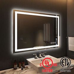 Y28 $130  48 in. W x 36 in. H Large Rectangular Frameless LED Light Anti-Fog Wall Bathroom Vanity Mirror Super Bright