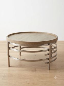 Modern 30" Round Coffee Table with Tray Top & Metal Base - Great Condition!