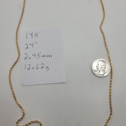 14k Gold 24" 2.45mm Rope Chain Necklace