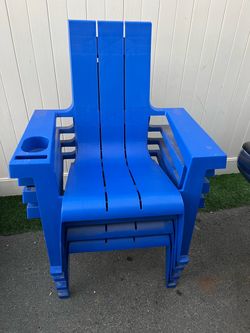 Blue Plastic Adirondack Chair with Cup Holder