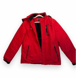 Moerdeng red ski jacket with black accents, size M