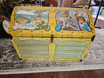 Vintage tin litho pirate themed toy chest