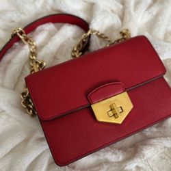 PRADA  Pattina Red Saffiano Leather Gold Chain Shoulder Crossbody Bag